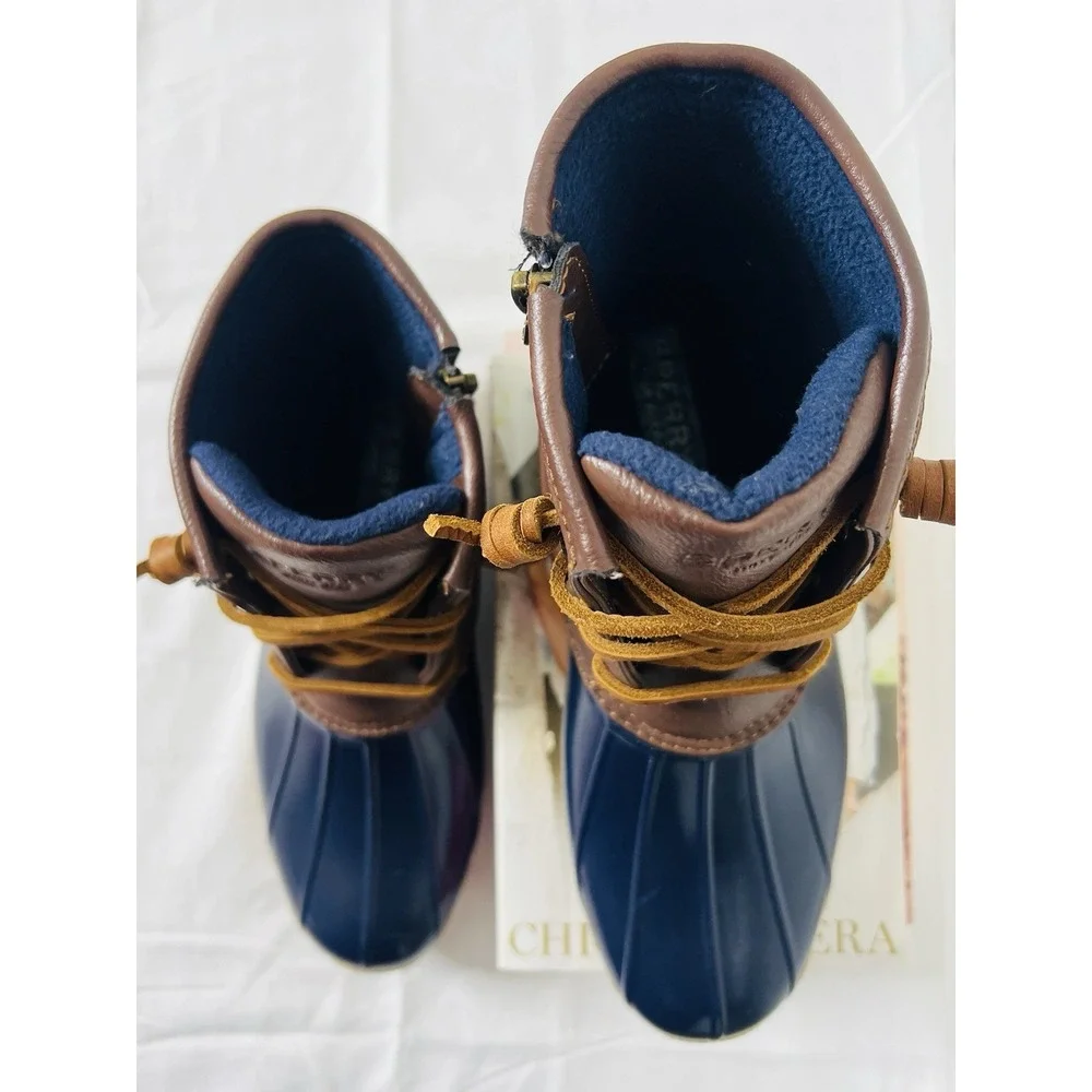 Sperry Top Sider Saltwater Duck Kids Girls Rain Ankle Boots Brown Blue‎ Size 4M